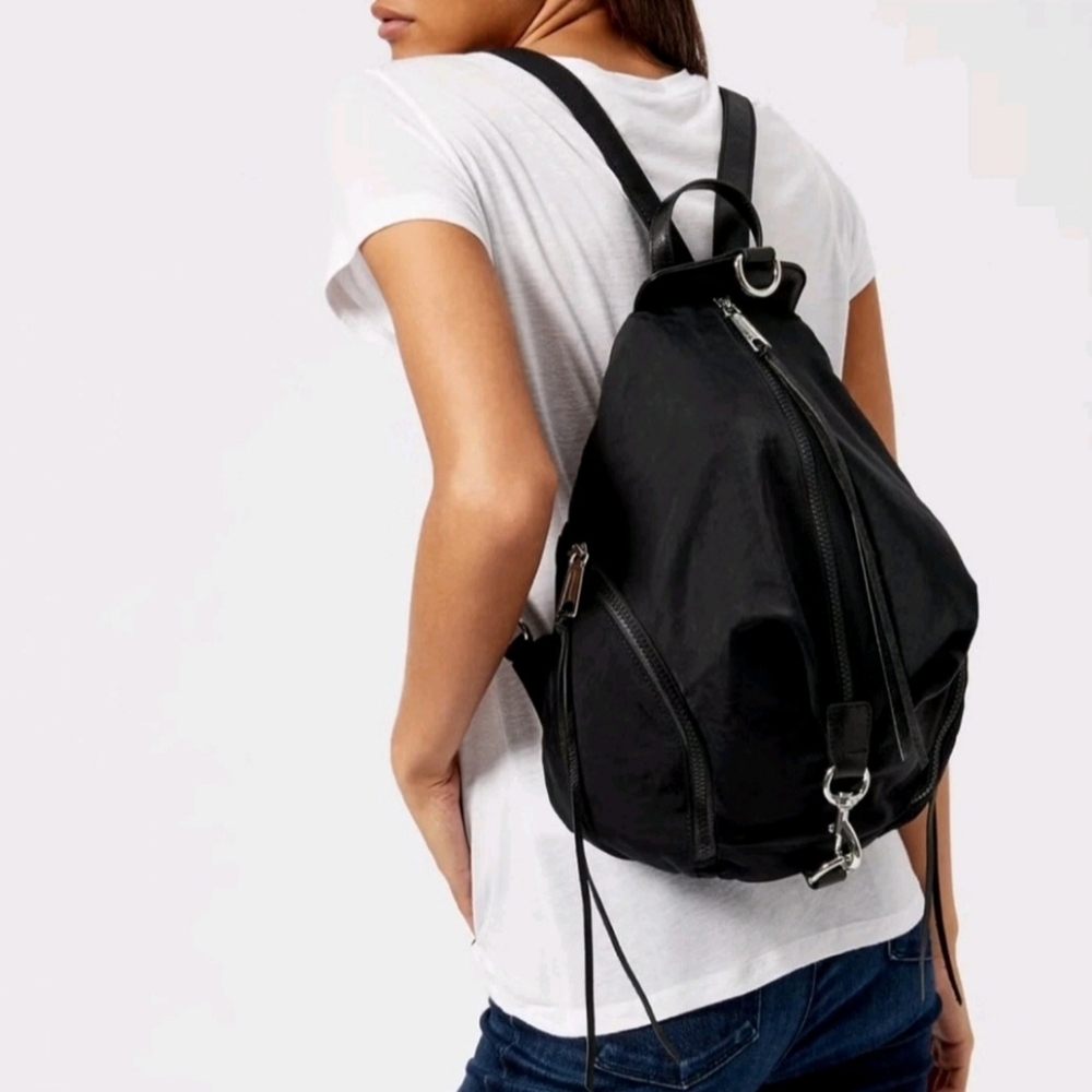 🌻Rebecca Minkoff Julian Nylon Backpack Bag, Washed Black, Clasps Zips